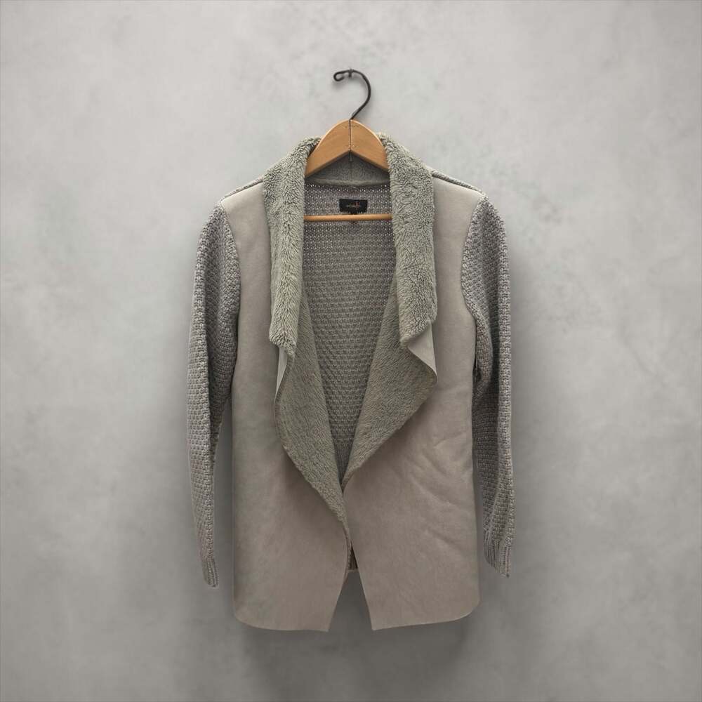 On Twelfth Faux Shearling Lined Knit Sleeve Open Front Cardigan Grey Size S